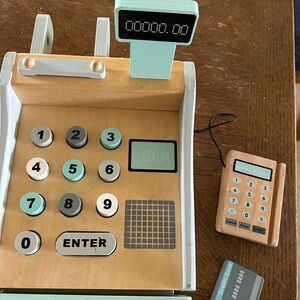 Wooden Toy Cash Register in Mint and Natural Wood